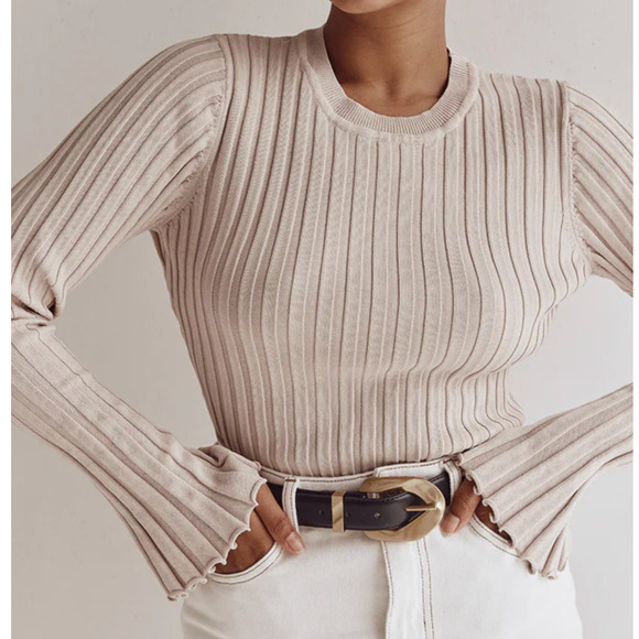 DISSH Tops - DISSH Ada Long Sleeve Ribbed Knit Top Stone Ivory Cream Gray {LL3}